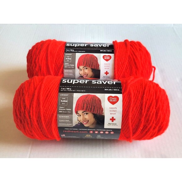 Red Heart Super Saver Yarn Lot Of 2 Skeins Hot Red 0390 Acrylic  7 Oz Ea - Picture 1 of 5